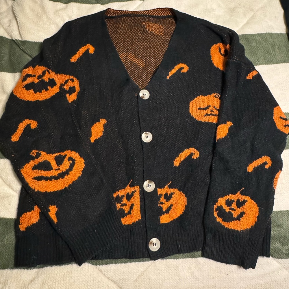 SHEIN Black and Orange Pumpkin Cardigan